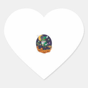 Sticker Cœur Sorcière d'Halloween Gnome Balai Citrouilles Lune