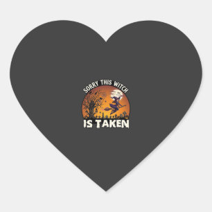 Sticker Cœur Sorcière est prise Balai Arbre Cimetière Halloween