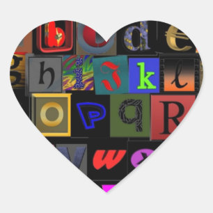 Sticker Cœur Soupe Alphabet, lettres mosaïque design, colorfu a