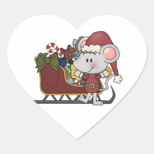 Sticker Cœur Souris père Noël Avec Motoneige