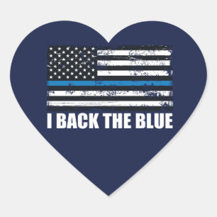 Sticker Cœur Soutenez les Bleus Mince ligne bleue Drapeau USA M
