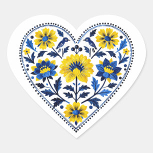 Sticker Cœur Soutenez l'Ukraine avec la peinture traditionnelle