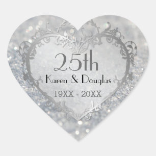 Sticker Cœur Sparkle Coeur d'argent 25e anniversaire Mariage