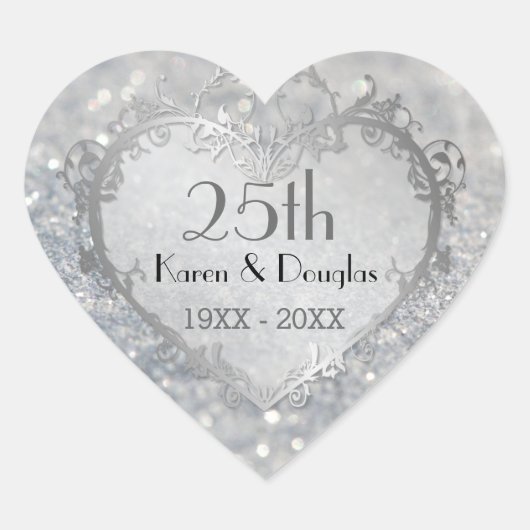 Sticker Cœur Sparkle Coeur d'argent 25e anniversaire Mariage (Devant)