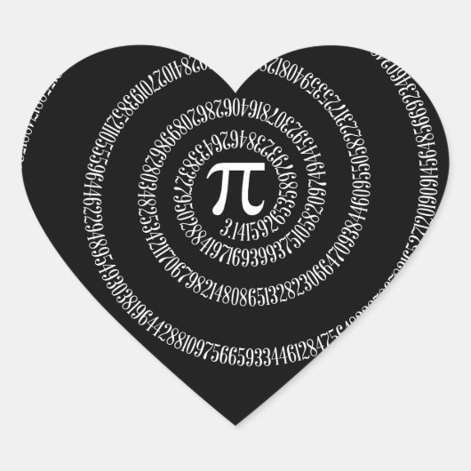 Sticker Cœur Spirale pour la typographie de Pi sur Noir (Devant)