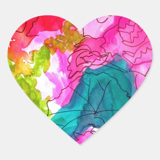 Sticker Cœur Spring Flowers watercolour abstract (Devant)