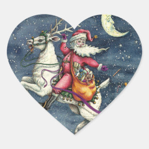 STICKER CŒUR ST. NICK, RÉINDEUR BLANC VOL, MAGIE DE NOËL