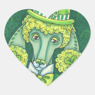 STICKER CŒUR ST. PADDY'S GREEN FRANÇAIS POODLE IRLANDAIS, CHIEN