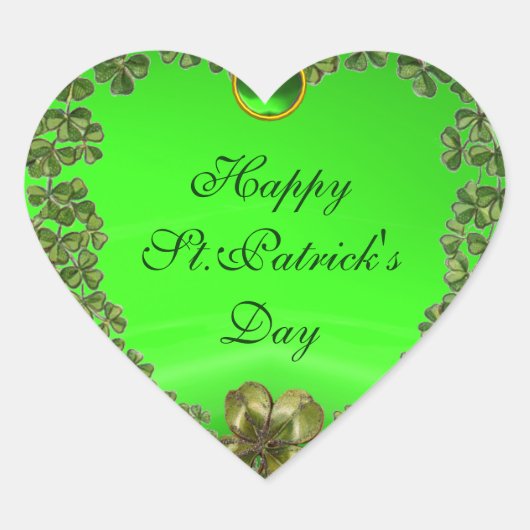 STICKER CŒUR ST.PATRICK'S DAY GREEN EMERALD GEM SHAMROCK HEART (Devant)