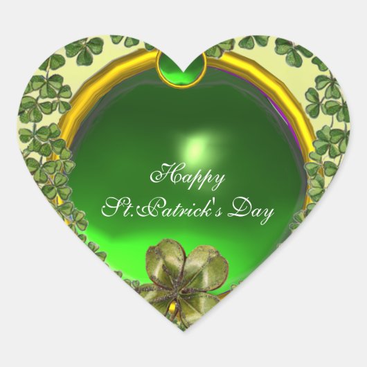 STICKER CŒUR ST.PATRICK'S DAY GREEN EMERALD GEM SHAMROCK HEART (Devant)