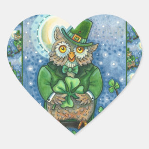 STICKER CŒUR ST. PATRICK'S DAY OWL, 4 HORLOGE LEPRECHAUN