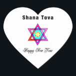 Sticker Cœur Star juive Shana Tova<br><div class="desc">Le Shana Tova Jewish Star est décoré de vitraux de style hébraïque Star de David et de salutations ensoleillées pour une Bonne Année.</div>