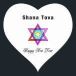 Sticker Cœur Star juive Shana Tova<br><div class="desc">Le Shana Tova Jewish Star est décoré de vitraux de style hébraïque Star de David et de salutations ensoleillées pour une Bonne Année.</div>