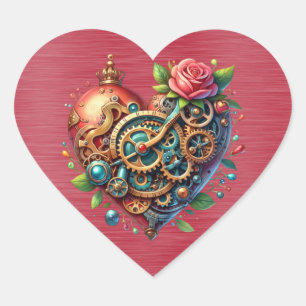 Sticker Cœur Steampunk Red Blue et Gold Heart