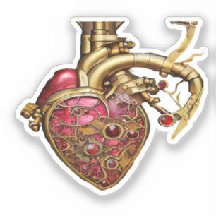 Sticker Cœur Steampunk Rubis et Engrenages Anatomiques