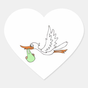 STICKER CŒUR STORK AVEC BÉBÉ
