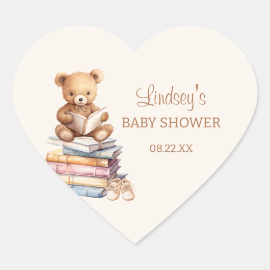 Sticker Cœur Storybook Teddy Bear Boho Baby Shower (Devant)