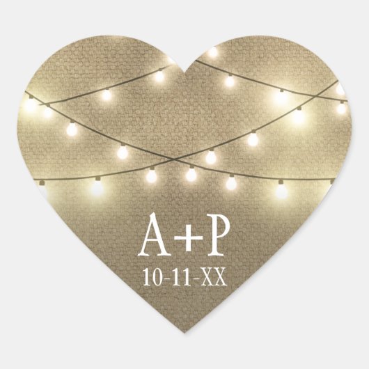 Sticker Cœur String Lights Pays Rustique Burlap Wedding Faveurs (Devant)