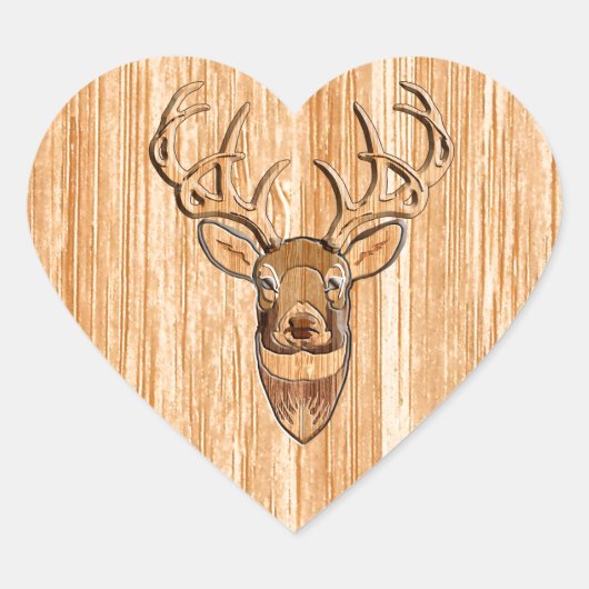 Sticker Cœur Style White Tail Deer Head Wood (Devant)