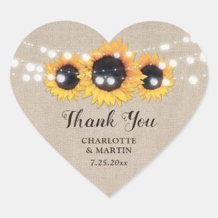 Sticker Cœur Sunflower Rustic Country Mariage Burlap