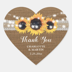 Sticker Cœur Sunflower String Lights Burlap Lace Mariage