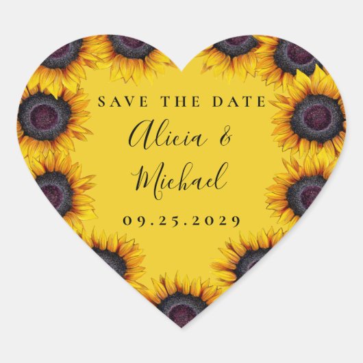 Sticker Cœur Sunflowers rustique script moderne mariage enregis (Devant)