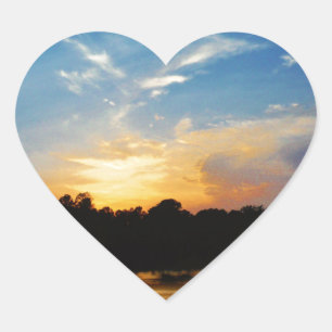 Sticker Cœur Sunset Mountain Lake