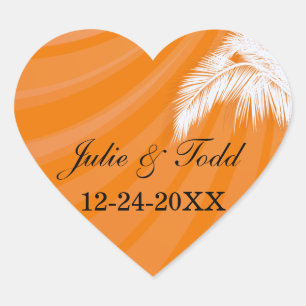 Sticker Cœur Sunset Plam Trees Mariage Enregistrer La Date