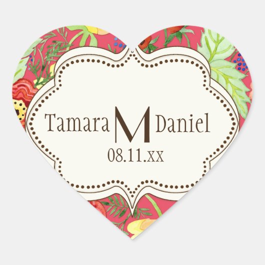 Sticker Cœur Support Rose de feuille de Ranunculus moderne (Devant)