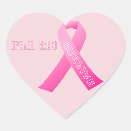 Sticker Cœur Survivre Phil 4:13 Ruban rose (Devant)