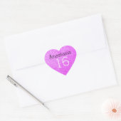 Sticker Cœur Sweet 16 Nom Âge Noir & Violet Parties scintillant (Enveloppe)