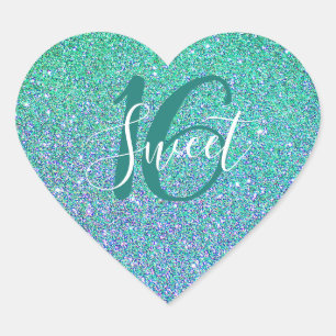 Sticker Cœur Sweet 16 Parties scintillant bleu turquoise Annive