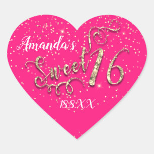 Sticker Cœur Sweet 16th Heart Parties scintillant Confetti Roya