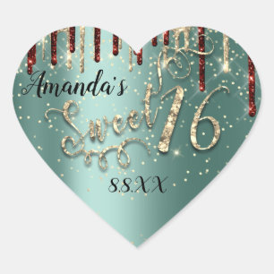 Sticker Cœur Sweet 16th Heart Parties scintillant Gold Burgundy