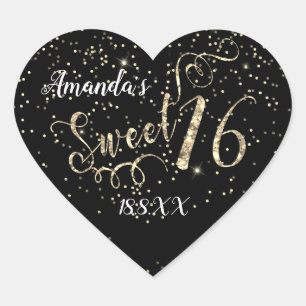 Sticker Cœur Sweet 16th Unicorn Heart Parties scintillant Gold