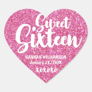 Sticker Cœur Sweet sixteen de Parties scintillant rose personna