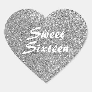 Sticker Cœur Sweet sixteen Parties scintillant argent