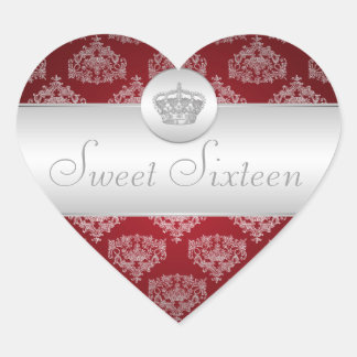 Sticker Cœur Sweet sixteen rouge couronne royale