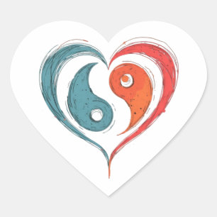 Sticker Cœur Symbole artistique d'équilibre Yin Yang du cœur