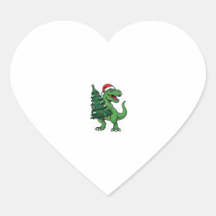 Sticker Cœur T-Rex de Noël portant un sapin de Noël