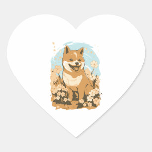 Sticker Cœur T-shirt adorable Shiba Inu Impression avec graphis