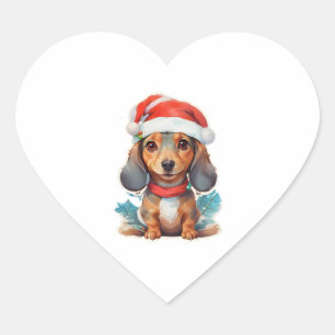 Sticker Cœur T-Shirt Classique Cute Dachshund Père Noël
