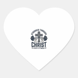 Sticker Cœur T-Shirt de gym chrétien Plus fort par le Christ