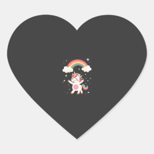 Sticker Cœur T Shirt Licorne Dabant - Danse Drôle de Dab Arc-en