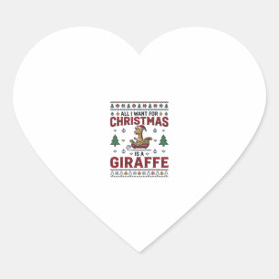 Sticker Cœur T-Shirt Noël Girafe Chariot Drôle Vacances Des