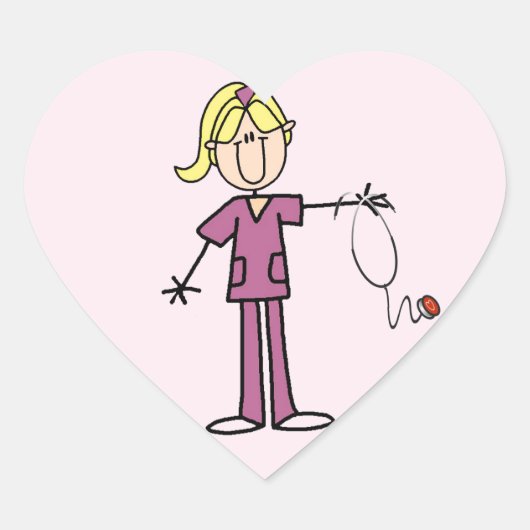 Sticker Cœur T-shirts Blond Female Stick Figure Nurse (Devant)
