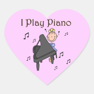 Sticker Cœur T-shirts et cadeaux Je Joue du Piano