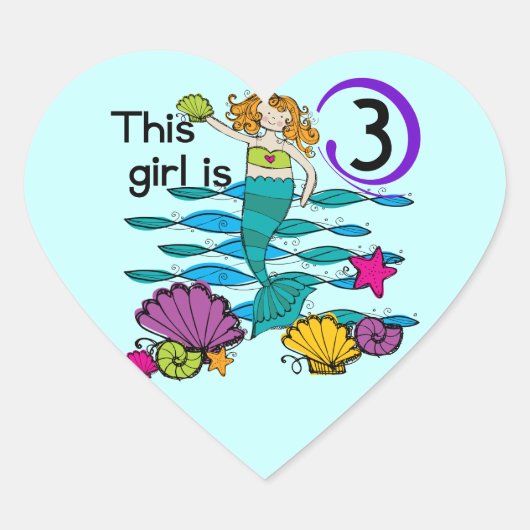 Sticker Cœur T-shirts et cadeaux Mermaid 3e anniversaire (Devant)