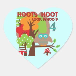 Sticker Cœur T-shirts et cadeaux Owl 4th Birthday