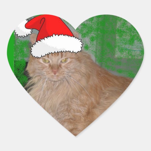 Sticker Cœur Tabby de Noël Orange Kitty Chat (Devant)